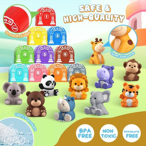 Toddler Toy for 1 2 3  Years Old, Learning Toy for Toddlers with 20PCS Safari Animal, Montessori Educational for Kids,10 Animals &10 Houses for Babies Boys Girls Easter Christmas Birthday Gift
