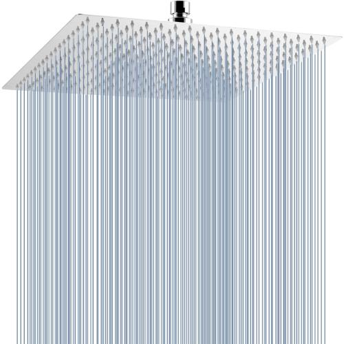 Voolan Oversize Rain Shower Head - High Flow Square Rainfall Showerhead - Waterfall Full Body Coverage - Universal Ceiling or Wall Mount (16 Inch, Chrome)
