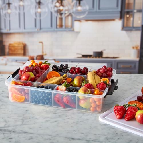 Farberware Large Build-A-Board Snacklebox Serving Tray with Locking Plastic Cutting Board Lid, Portable Storage Container with 11 Compartments for Charcuterie, and More