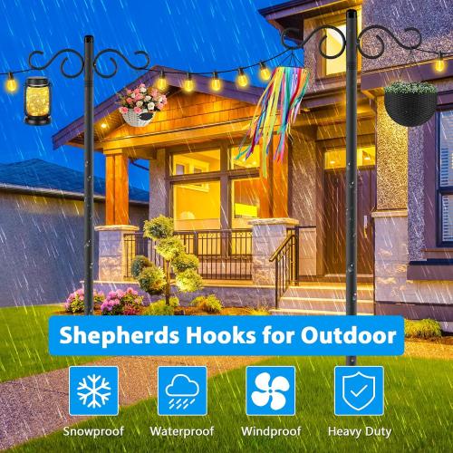 Adjustable Shepherd Hooks for Outdoor, 2 Pack 80 Inch 5 Prong Base Bird Two Sided Feeder Poles, Heavy Duty Shepherds Hook, Suitable for Garden in Hanging Flower Basket, Lantern, Bird Nests
