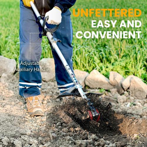 Cordless Tiller Cultivator, 21V 450RPM Electric Tiller with Battery Level Display, 2 * 4.0Ah Batteries & Charger, Tiller for Gardening, Lawn, Soil (Cultivation Width 10/ Depth 9)