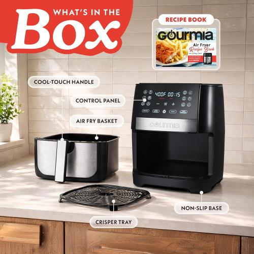 Gourmia 8 Qt Digital Air Fryer  – XL Capacity , Nonstick Dishwasher Safe Basket, Oil-Free Cooking