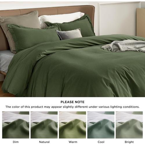 Bedsure Duvet Cover Queen Size - Soft Double Brushed Bedding Set for Kids & Adults, Zipper Closure, 3 Pieces, Includes 1 Duvet Cover (90x90) & 2 Pillow Shams, NO Comforter, Olive Green