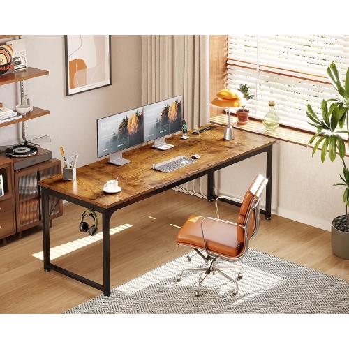 Coleshome 71 Inch Computer Desk with USB Ports, Large Office Desk, Long Study Student Writing Desk, Rustic Brown