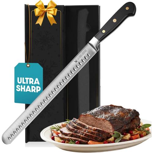 Brisket Slicing Knife – 12 Brisket Knife, BBQ, Grilling Gifts For Men – Razor Sharp German Steel, Full Tang, Ergonomic Handle