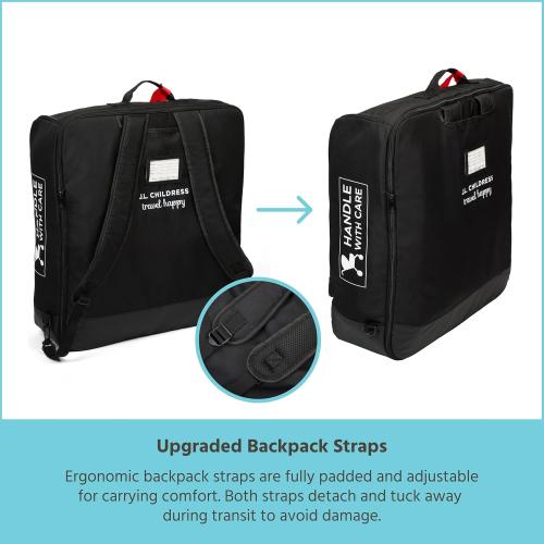J.L. Childress Compact Travel Stroller Bag for Airplane - Fits Most Compact-Fold Single Baby Strollers, Compatible with UPPAbaby MINU, GB Pockit, Nuna TRVL & More, AirTag Compatible - Black