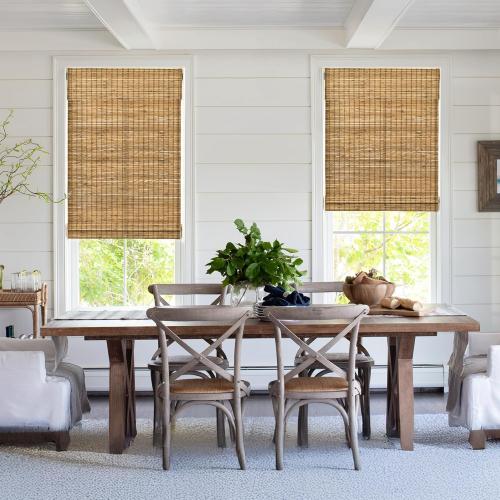 LazBlinds No Tools No Drill Cordless Bamboo Roman Shades, Light Filtering Window Treatment, Roll Up Bamboo Blinds for Windows 25'' W x 48'' H, Eastfield Teak