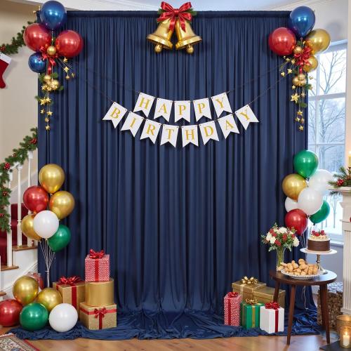 50ft×12ft Wrinkle Free Navy Blue Backdrop Curtain for Wedding Parties, 10 Panels 5×12ft Long Soft Silky Polyester Backdrop Drapes Photo Back Drop Cloth for Graduation Photography Background