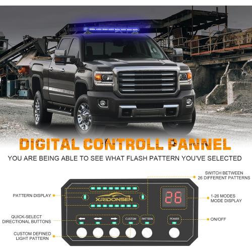 37 Inch 104 LED Roof Blue Emergency Lights Magnetic Strobe Lights | Top Double Side Traffic Advisor Warning Flashing Safety Light Bar w/ Controller for Vehicles Trucks