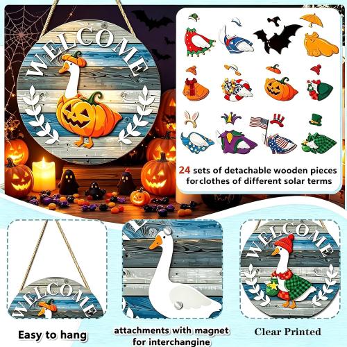 Animal-Shaped Round Interchangeable Welcome Sign, Interchangeable Door Sign with Magnetic Accessories & Detachable Hats and Clothes, Interchangeable Seasonal Decor for Easter, Valentines Day (Blue, MZ986A)