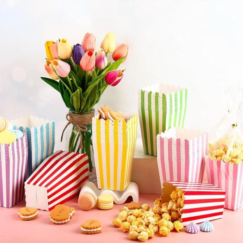 Gueevin 36 Sets Mini Popcorn Boxes and Clear Treat Bag Set