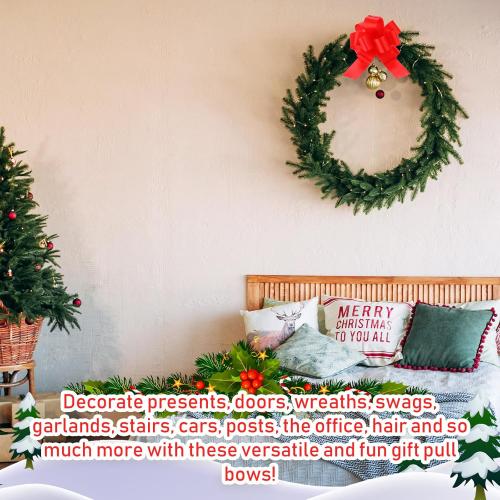 Poen 30 Pieces Christmas Pull Bows Gift Wrapping 5 Inch Large Ribbon Pull Bows Red for Holiday Gift Bag Box Basket Presents Birthday Wedding Xmas Wrap Accessory Decor