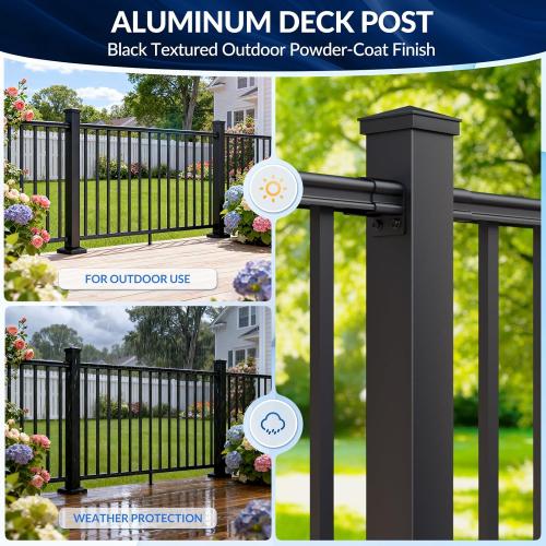 Egadis 1 Pack 3 in. x 3 in. x 39 in. Aluminum Railing Post, Porch and Deck Railing Post with Screws, Black Textured AAMA 2604 Powder-Coat Finish Stair Post for Decks, Porches & Balconies