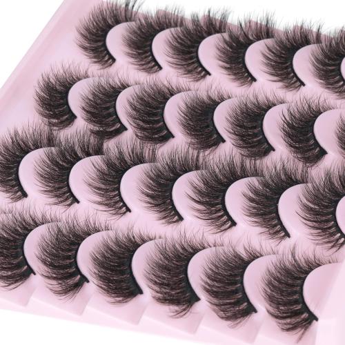 Wispy Mink Lashes Natural False Eyelashes 16mm Cat Eye Lashes Pack 5D 14 Pairs Fake Eyelashes by TNFVLONEINS