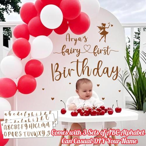 Custom Name Fairy First Birthday Decal Sign for Backdrop Sweet Baby Girl 1st Birthday Party Decorations Vinyl Sticker for Balloon Arch Fairy Girl Happy First Birthday Banner Baby Shower Party Supplies