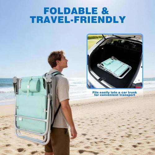 SUNNYFEEL Extra Wide Low Beach Chair 5 Position Lay Flat 500 LBS Heavy Duty, XL Oversized Portable Folding Camping Chairs with Cup Holder for Outdoor/Trip, Lightweight Backpack Beach Chair for Adults