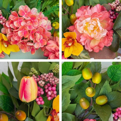 Summer Wreaths for Front Door Outside – 24 Inch Artificial Spring Floral Wreath with Welcome Sign