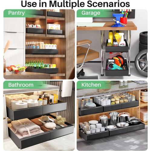 Pull out Cabinet Organizer, Expandable(12-20) Heavy Duty Slide out Drawer Fixed with Adhesive Nano Film for Pots, Roll out Shelf Storage for Kitchen Base Cabinet Organization, Pantry, Bathroom