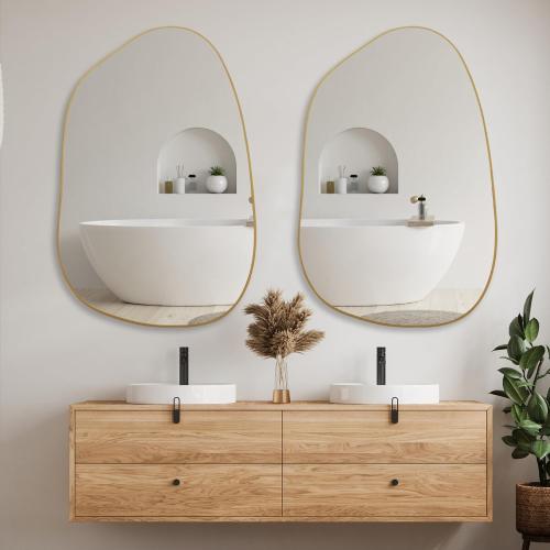 PERFNIQUE Irregular Wall Mirror Asymmetrical Mirror, 40''x26'' Gold Mirror for Bathroom Bedroom Living Room Entryway, Decorative Modern Wall Decor, Wall Mounted (Gold, 40 x 26)