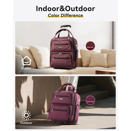 LUGGEX Underseat Carry On Luggage with Wheels, Stylish Lightweight Under Seat Luggage, Soft Sided Personal Item Suitcase for Short Trip (Dark Scarlet, 16 Inch)