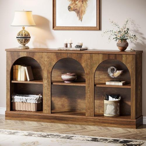 Console Table, Long Entryway Table with 3 Tier Storage, Wooden Rectangular Sofa Table Behind The Couch for Entrance, Hallway, Living Room, Brown