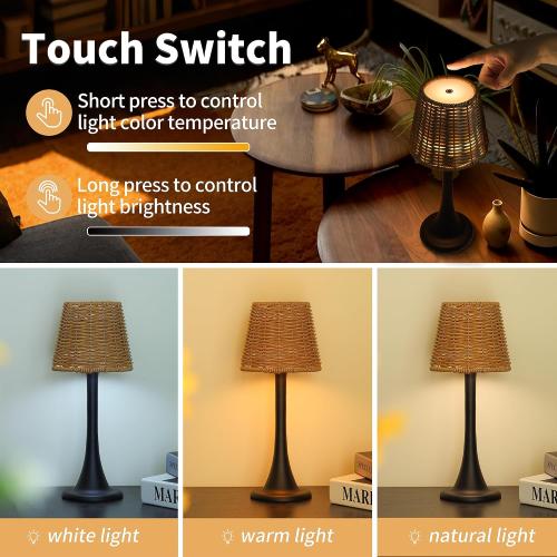 Mr. White Outdoor Waterproof Cordless Rechargeable Portable Touch Battery Operated Powered Table Lamp for Restaurant Kitchen Patio Dinner Dining (Black)