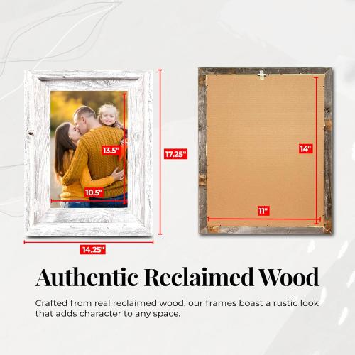 Farmhouse Style Rustic Picture Frame - Reclaimed Wood Photo Frame – Signature Wall Picture Frames for Living Room, Bedroom, Office Display - Wooden Frames for Décor Made in USA White Wash 11 x 14