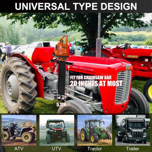 Chainsaw Carrier Kit for Tractors, Heavy Duty Iron, Universal Chainsaw Holder Compatible with ATVs, UTVs, Trucks, Utility Vehicles, 20 Chainsaw Scabbard, Black