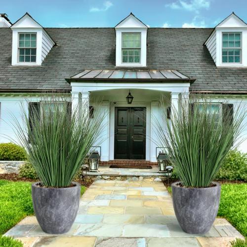 24 Bundles Artificial Grass Plants Outdoor 27.5in, Fake Tall Grass | UV Resistant, Faux Greenery Stems, Wheat Grass, Fake Bushes Shrubs Plant, For Patio Windows Box Garden Office Home Decor