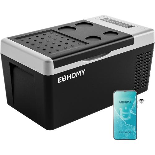 EUHOMY 12 Volt Refrigerator, 19QT(18L) Compressor Electric Cooler APP Control, Car Fridge -4℉~68℉, Portable Refrigerator 12/24V DC 100-240V AC, Portable Freezer for Camping, Travel, Boat