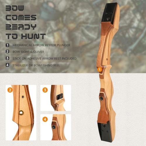 Motion Zeus Standard Target Archery for Adult & Youth Beginner, 62 Inch Wooden Takedown Recurve Bow for Training,Hunting, Practice & Competition（20-50lbs）