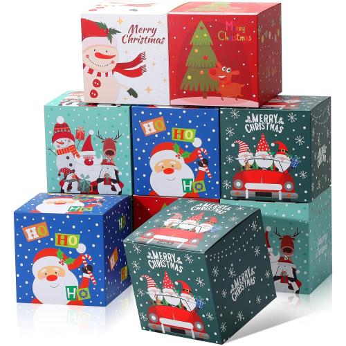 COTOPHER 20 Pcs Christmas Gift Boxes, 5 x 5 x 5 Xmas Candy Boxes for Gift Giving, Paper Treat Ornament Gift Box Decorative Christmas Goodie Box for School Home Holiday Party Favors Supplies