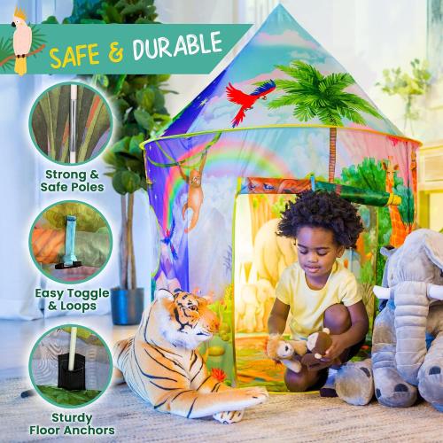 W&O Jungle Adventure Play Tent with Lifelike Animal Sounds - Captivating Pop Up Tent for Boys & Girls - Perfect for Indoor & Outdoor Adventures