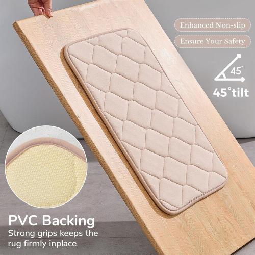 Memory Foam Bath Mat, Soft Velvet Bathroom Mats, Super Absorbent, Non-Slip, Thick Bath Rug for Bathroom, Toilet, Shower Machine Wash and Tub 16 X 24 Beige