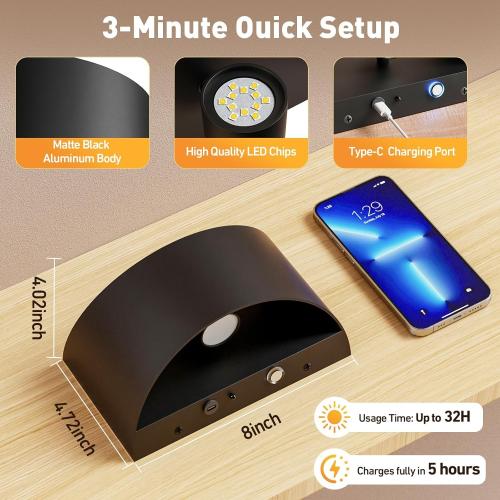 VOLISUN No Hardwired Wall Sconce, Modern Wall Sconce Battery Operated with Remote, 3000K-6500K Dimmable LED Wall Lamp, Wireless Wall Light for Bedroom, Living Room, Hallway, Corridor(1 Pack)