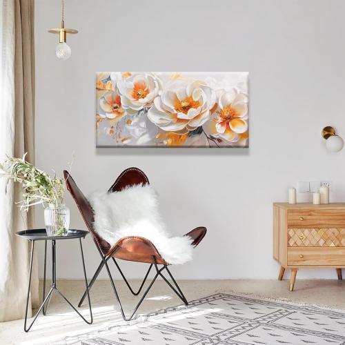 Suconvng Canvas Art Wall Decor Modern Minimalist Home Wall Decor Flower Paintings Orange White Wall Art Prints Floral Art Pictures For Bedroom Kitchen Office Artwork 20×40