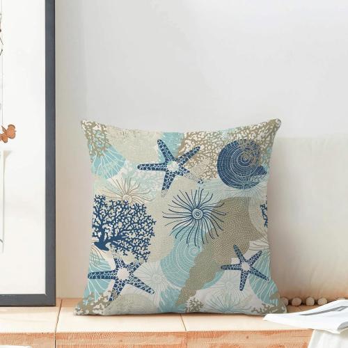 CXMEIFLY Coastal Pillow Covers 16x16 Inch Set of 2 Starfish Ocean Themed Beach Decor Throw Pillows Turquoise Navy Blue Beachy Nautical Summer Outdoor Decorative Cushion Cases for Couch Decorations
