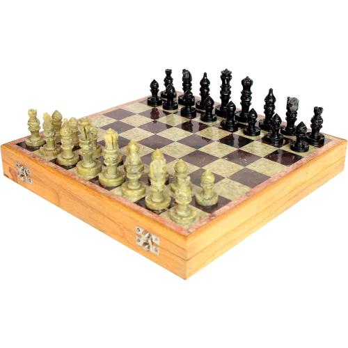 StonKraft - 12x12 Stone Wooden Chess Game Board Set   Hand Crafted Pawns