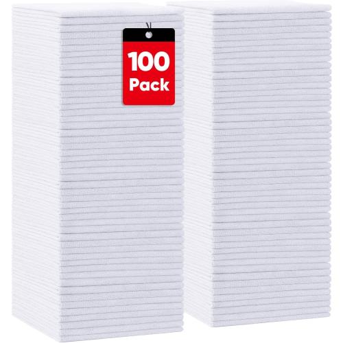 HOMEXCEL White Shop Towels 100 Pack, Reusable Microfiber Towels for Cars, Bulk Multipurpose Microfiber Cleaning Cloths, Lint Free Cleaning Rags for Car, House and Kitchen, 11.5 x 11.5 inch