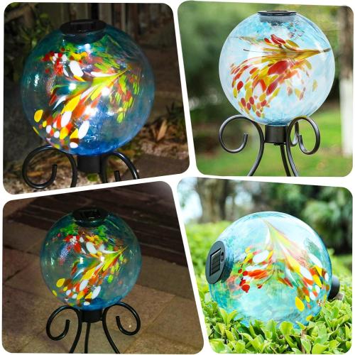 VCUTEKA Solar Gazing Ball, 10 Glass Gazing Balls Sphere with Solar Light for Garden Lawn Outdoor Ornament Yard Decorative, Swirl Lights