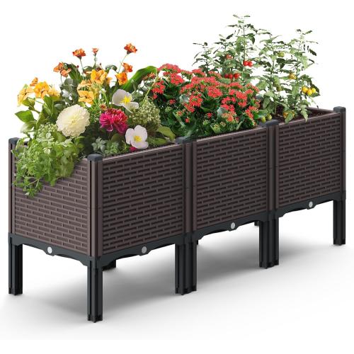 47x15x19in Raised Garden Beds Outdoor, Polypropylene Elevated Planter Boxes Outdoor for Vegetables, Flowers, Herbs, Garden Box with Drain Outlet, Heat and Frost Resistance Planters, 300lb Capacity