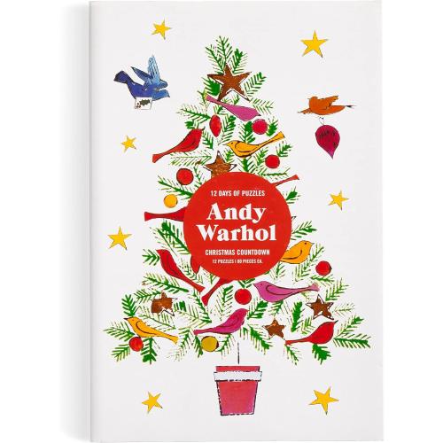 Galison Andy Warhol Christmas Countdown – 12 Days of Puzzles Featuring Iconic Whimsical Warhol 1950s Christmas Paintings Drawings and Prints