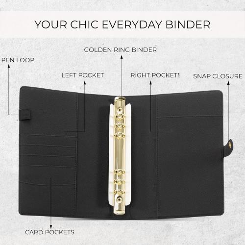 Aesthetic A5 Binder with 6 Golden Rings - Refillable & Sturdy Planner w Pockets Keeps You Perfectly Organized - Mini Notebook with Magnetic Closure Works Great as Photocard Binder for All Your Cards