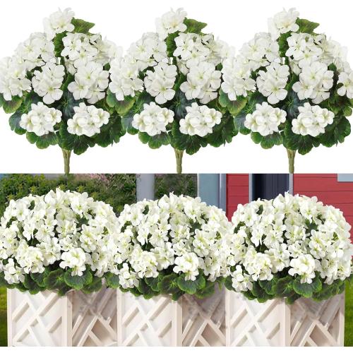 3 Pack Artificial Geraniums Flowers for Outdoor 18'' Realistic Silk Flowers