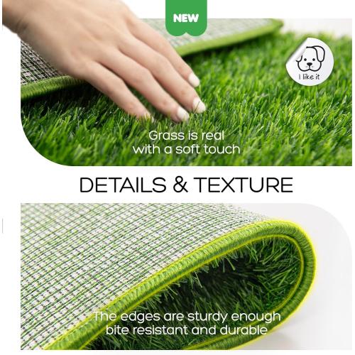 Dog Grass Pad with Tray, 34 23in Large Litter Box, 2 Grass Pad for Dogs Potty Washable, Thick Soft Odor-Free Hemmed Dog Pee Grass, Indoor Potty Training Balcony
