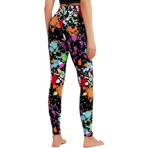 One size sissycos Women's 80s Leggings Neon Artistic Splash Printed Buttery Soft Stretchy Pants