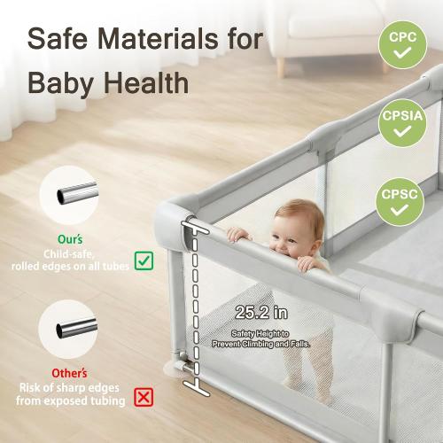 79 ×71 Baby Playpen with Gate, Large Baby Play Pen for Babies and Toddlers, Infant Fence Play Yard with Door for Living Room, Anti-Fall, Breathable Mesh