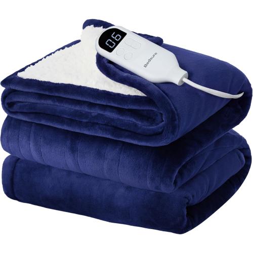 Bedsure Electric Blanket Twin - Soft Flannel Heated Blanket Twin Size, Fast Heating with 6 Time Settings (Up to 10H) & 6 Heat Settings, Warm Gift for Grandma (62x84 inches, Pageant Blue)