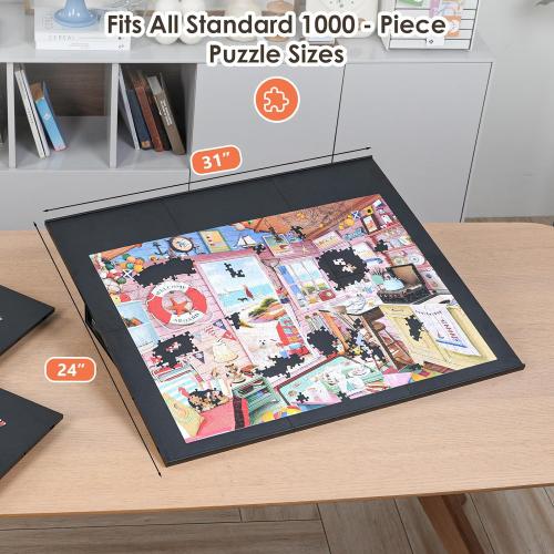 WELGEE  Tilting Puzzle Board with Stand, 31” x 24” Lightweight Portable Puzzle Table for Adults & Seniors, DIY Customizable Puzzle Accessory Only 3.5 lbs (Black)