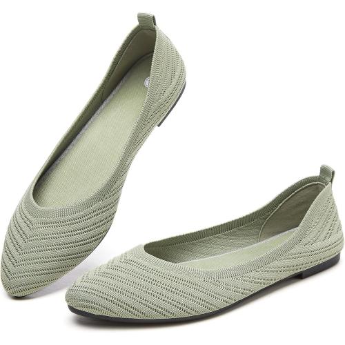 Iarus Women's Size 11 Green Flat Shoes Comfortable Ballet Flat Fashion Dress Shoes Pointed Toe Mesh Knit Portable Lazy Casul Shoes Office Commuting